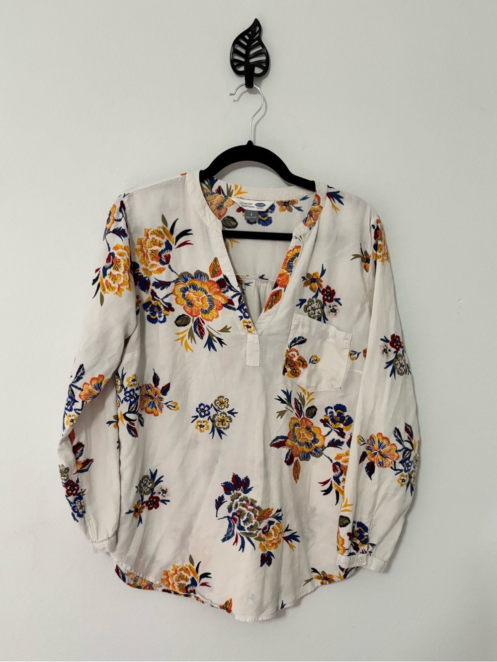 Old Navy Floral Popover Tunic Shirt Long Sleeve Size L